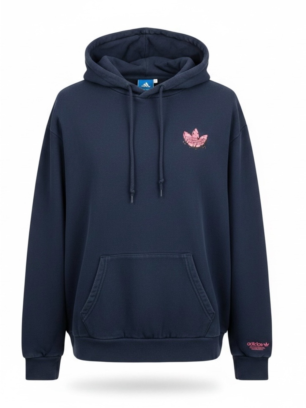 Adidas Navy Hoodie with Pink Trefoil Accent